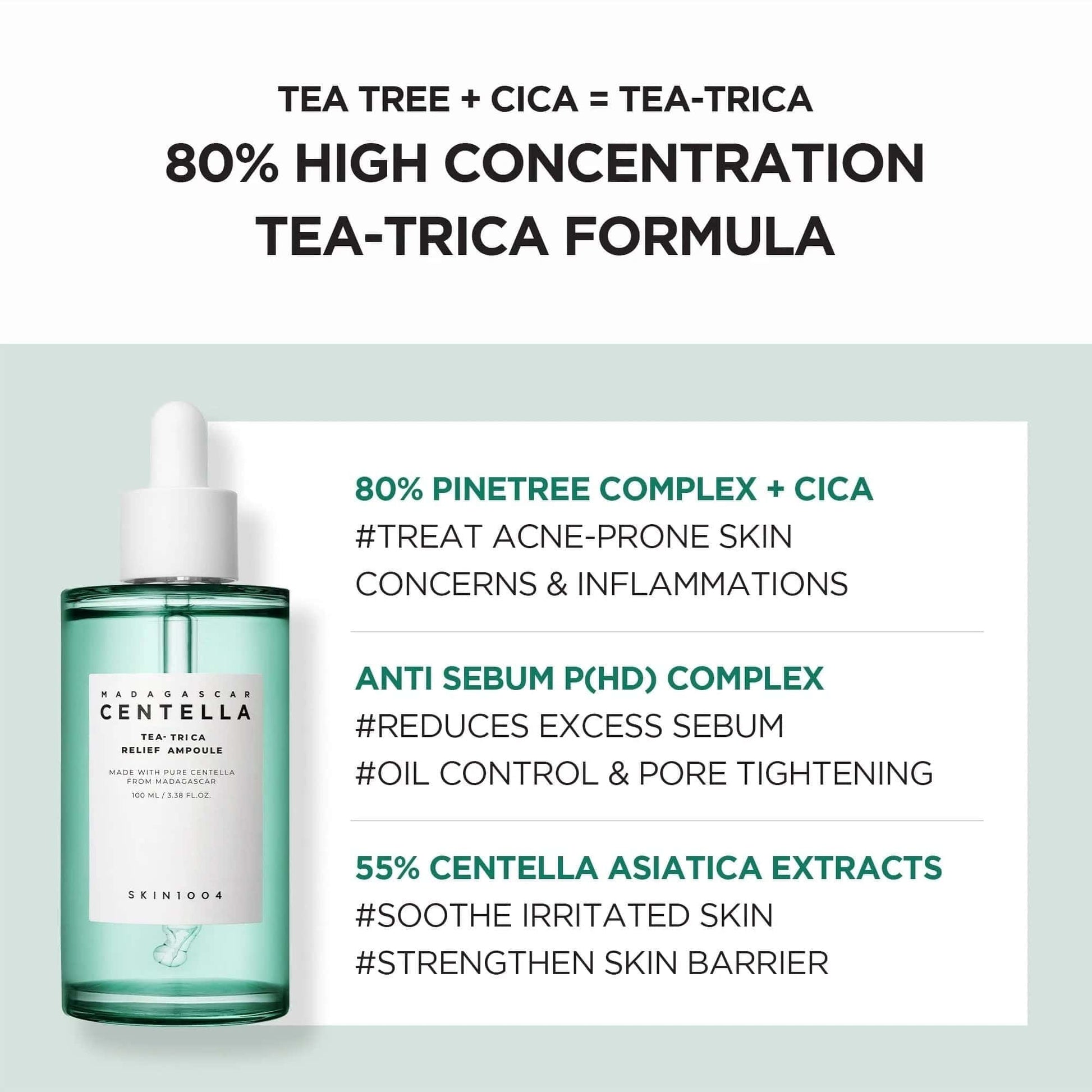 SKIN1004 Madagascar Centella Tea-Trica Relief Ampoule 100ml - BelluBeauty