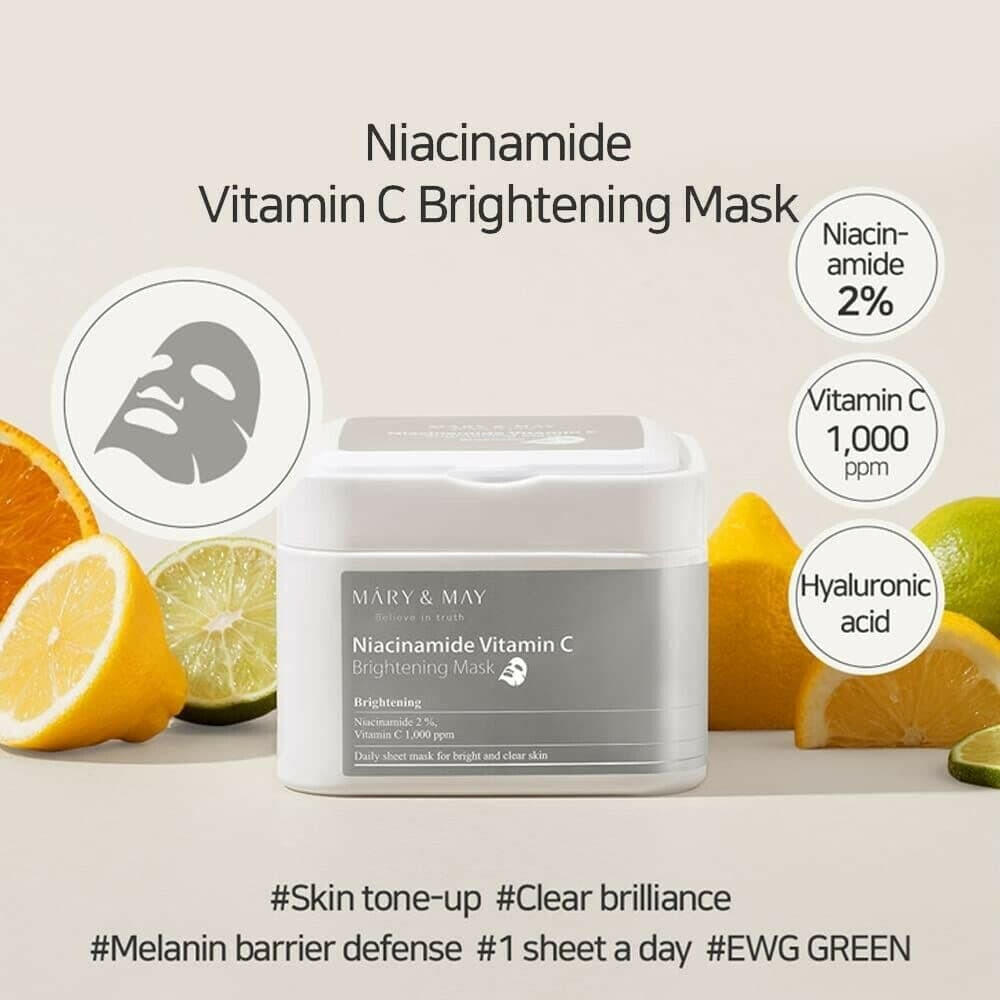 MARY&MAY Niacinamide Vitamin C Brightening Mask 30pcs - bellubeauty.