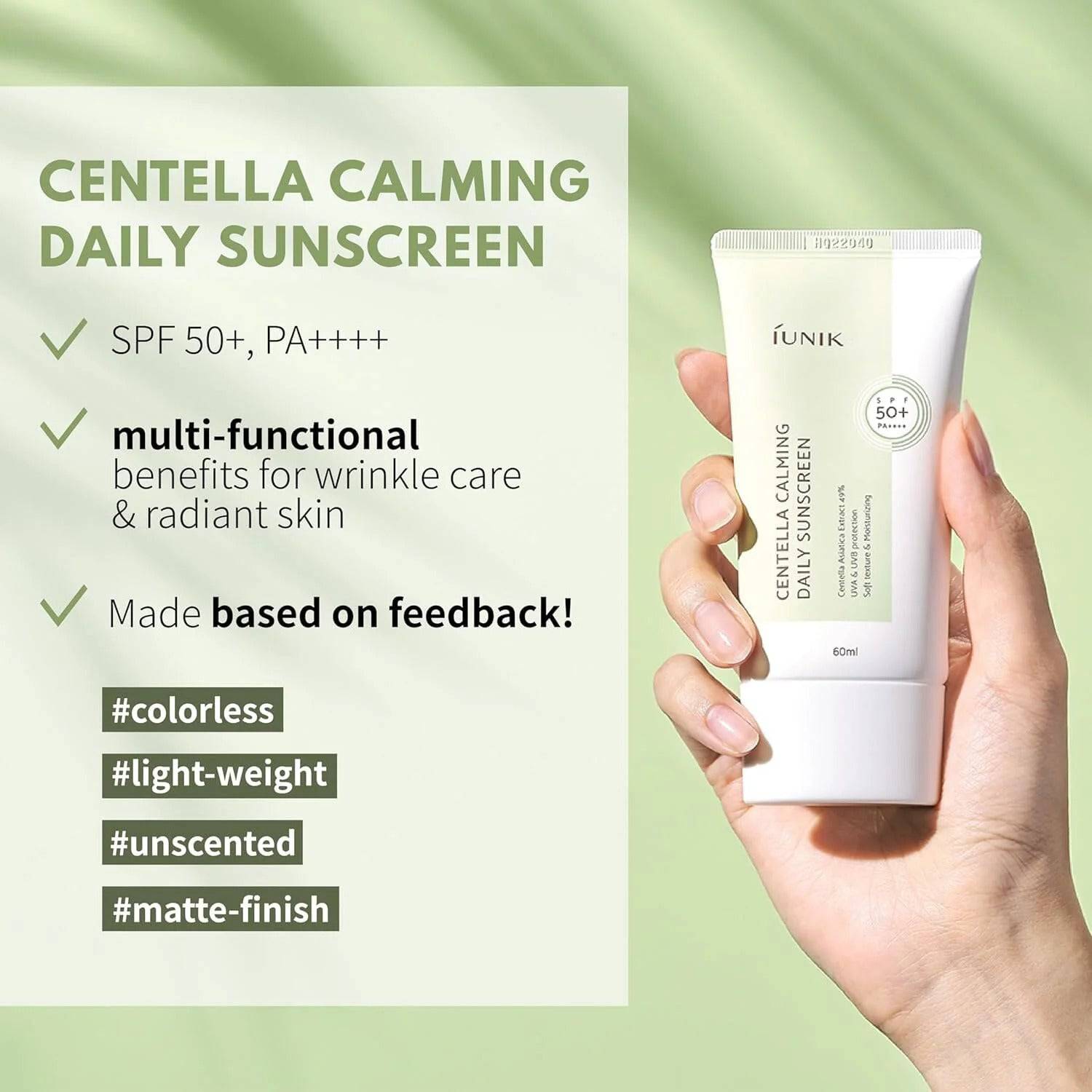 IUNIK Centella Calming Daily Sunscreen 60ml SPF50+ - BelluBeauty