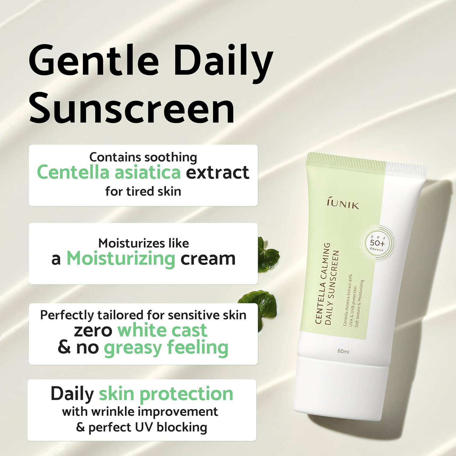 IUNIK Centella Calming Daily Sunscreen 60ml SPF50+ - BelluBeauty