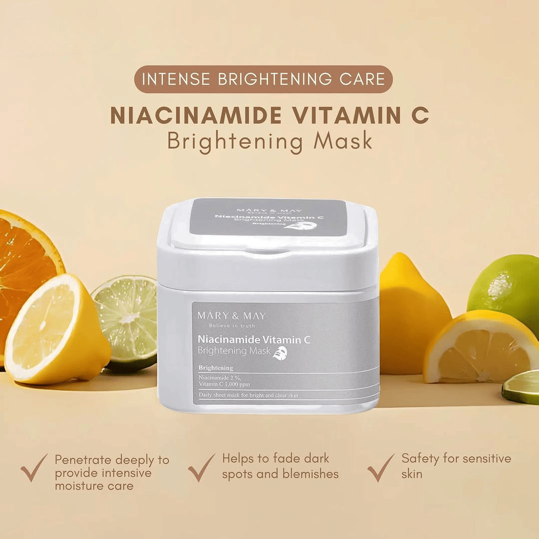 MARY&MAY Niacinamide Vitamin C Brightening Mask 30pcs - BelluBeauty