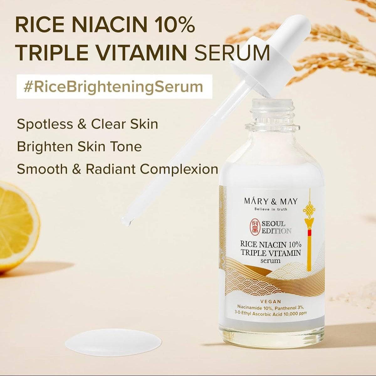 MARY&MAY Rice Niacin 10% Triple Vitamin Serum 80ml - BelluBeauty