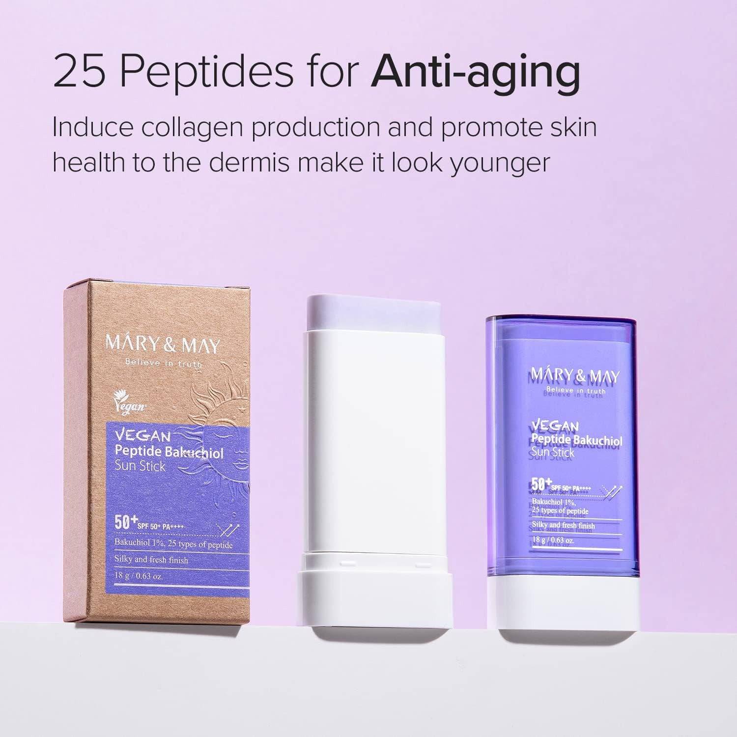 MARY&MAY Vegan Peptide Bakuchiol Sun Stick 18g SPF50+ - BelluBeauty