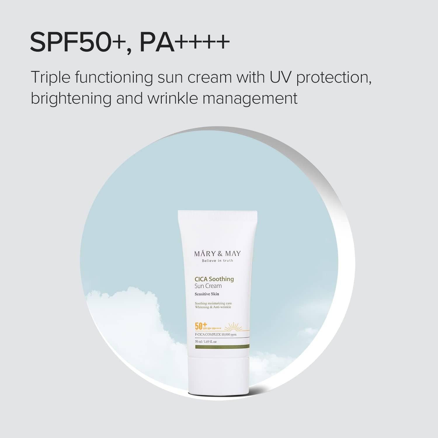 MARY&MAY Cica Soothing Sun Cream 50ml SPF50+ - BelluBeauty