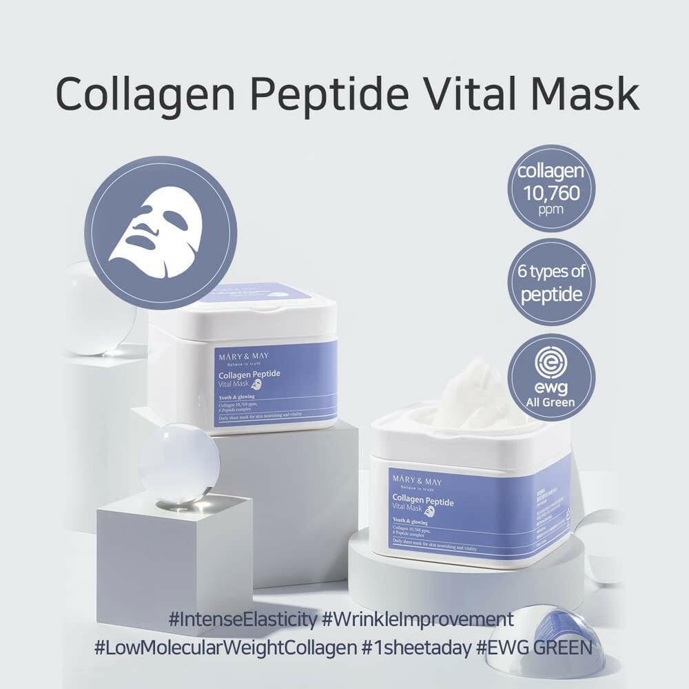 MARY&MAY Collagen Peptide Vital Mask 30pcs - bellubeauty