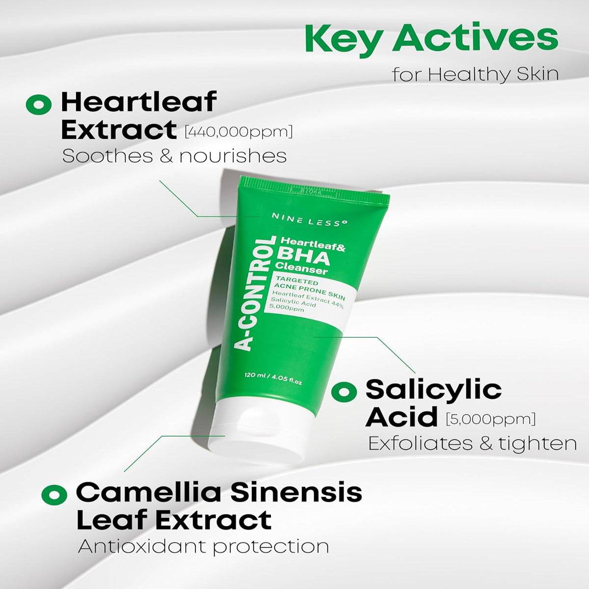 NINELESS A-Control Heartleaf & BHA Cleanser 120ml - BelluBeauty