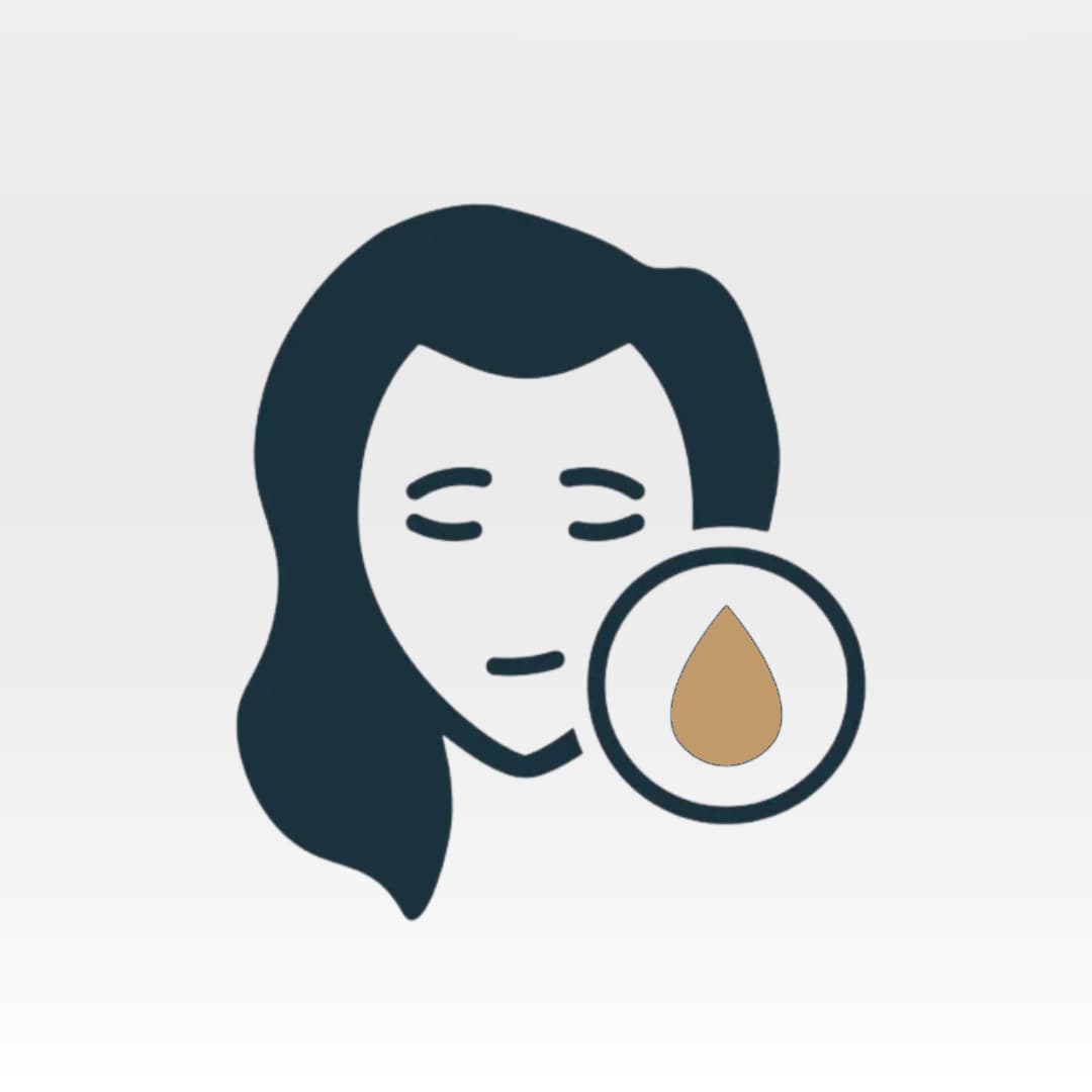 Icon of a woman's face with a magnified droplet, indicating skincare issues.
