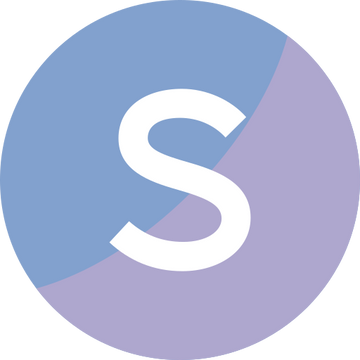 Logo with a white 'S' on a blue and purple circular background
