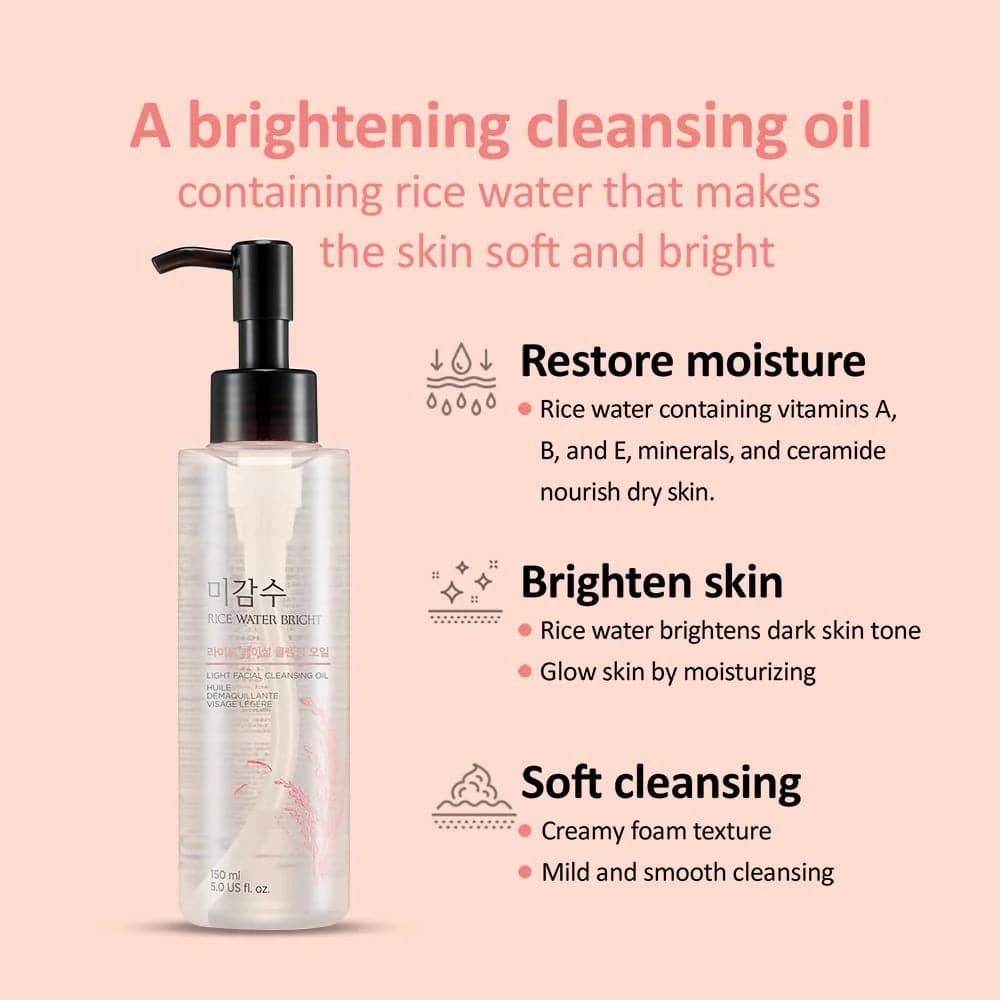 THE FACE SHOP Rice Water Bright Light Facial Cleansing Oil 150ml - BelluBeauty